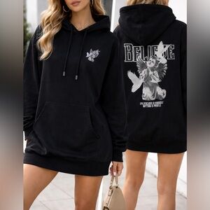 Black Graphic Hoodie Dress